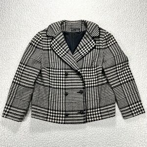 VTG Macys Little Shops Houndstooth Cropped Blazer Womens M Jacket Wool Tweed 60s